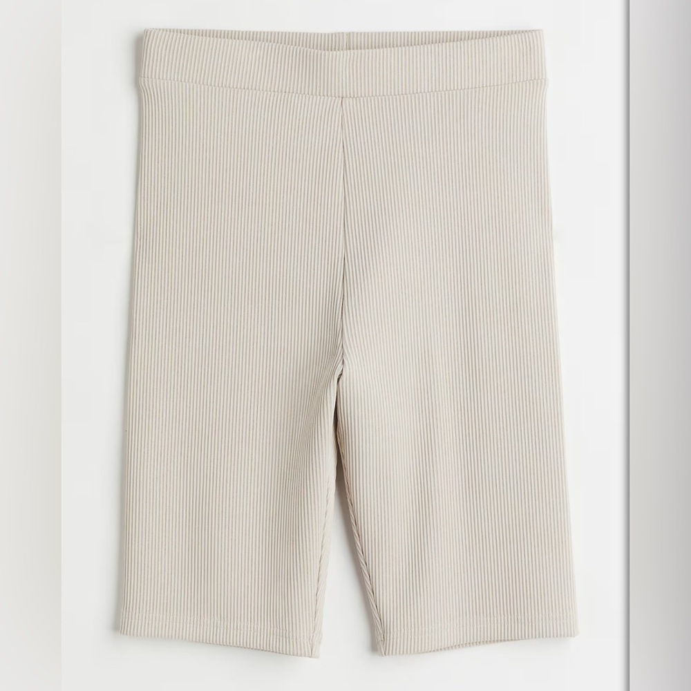 H&M Women’s Ribbed Biker Shorts Grey/Light Beige Medium